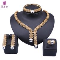 Wholesale Women Dubai African Gold Jewelry Set Bride Necklace Earrings Bangle Rings Indian Nigerian Wedding Gift Jewellry Sets