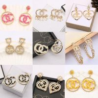 Wholesale 20colour K Gold Plated Luxury Brand Designers Letters Stud Chain Geometric Classic Women Tassel Heart Crystal Rhinestone Pearl Earring Wedding Party Jewerlry