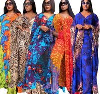 Wholesale Ethnic Clothing African Clothes For Women Two Piece Pants Sets Maxi Dress Suits Party Dresses Summer Dashiki Leopard Print Chiffon Outf
