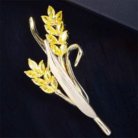 Wholesale Pins Brooches Shining Yellow Crystal Zircon Gold Color Brooch Pin Fashion Leaves Pins Wheat Ears For Women Accessories Broche Jewelry