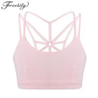Wholesale Gym Clothing Kids Teens Girls Stretchy Solid Color Cross Back Tanks Crop Top For Ballet Dance Workout Sports Bra Tops Yoga Tank
