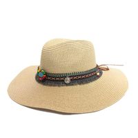 Wholesale Wide Brim Hats Women s Straw Woven Ethnic Style Men s Beach Sun Jazz Fedoras Cooling Summer Breathable Ladies Party Hat