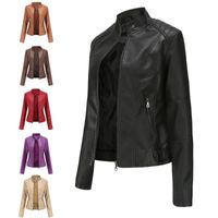 Wholesale Women s Fur Faux Elegant Stand Collar Red Leather Jacket Women Spring Autumn PU Coat Black Girls Jackets Plus Size xl