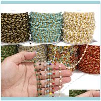 Wholesale Chains Jewelry Findings Components Jewelry5 Meters Brass Rosary Beaded Chain Mm Blue Red Black White Cyan Beads Wire Wrapped K Gold Pla