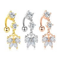 Wholesale CZ Body Piercing Jewelry Titanium Steel Reverse Belly Button Ring Zircon Dangle Navel Rings For Women