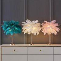 Wholesale Modern Ins Feather Table Lamp DIY Creative Girl Bedroom Bedside Lamp Feather Lampshade Wedding Decor Home Light Fixtures