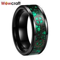 Wholesale Wedding Rings mm Tungsten Black For Men Women Bands Green Opal Gear Inlay Comfort Fit