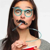 Wholesale Kids Fashion Funny Eyeglasses Straw Pipette Creative Weird Glasses Beard Straw Games Prop Halloween Party Children Colorful Game For Birthday G89SFTQ