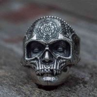 Wholesale Stainless steel mens ring silver L with heavy steel flash skull motorcycle jewelry Datura Saint Mott