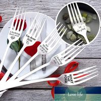 Wholesale Forks Silver Engraved Fork Gift For Husband Wife And Family Letter With Box Hogard Kitchen Utensilios