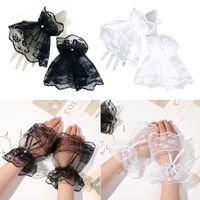 Wholesale Five Fingers Gloves Pairs Womens Halloween Gothic Black Lace Wrist Cuffs Bracelets Party Sunscreen Rhinestone Bowknot Fingerless