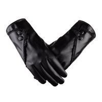 Wholesale Five Fingers Gloves Pair Women Pu Imitation Leather Winter Warmth Plus Velvet Short Thin Touch Screen Driving
