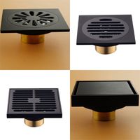 Wholesale Modern Pure Black Invisible Shower Floor Drain Bathroom Balcony Use Brass Material Rapid Drainage Tile Insert Square Drains R2