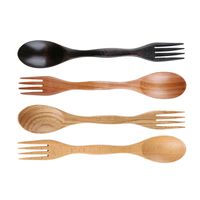 Wholesale Wooden Spoon Fork Outdoor Portable Multifunctional Tableware Dessert Spoon Hand Carved Creative Kitchen Tools GWF13090