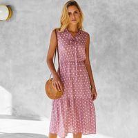 Wholesale Casual Dresses Sleeveless Dot Pleated Summer Dress With Elastic Waistband