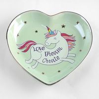 Wholesale Small Heart Shape Unicorn Ceramic Candy Porcelain Saucer Jewelry Ring Dish Decorative Plate Tray