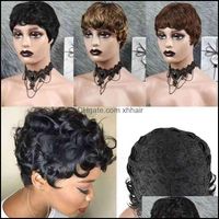Wholesale Synthetic Wigs Hair Products Pixie Human Headgear Short Mechanism Cut Wig Black Curly Drop Delivery Ouvp4