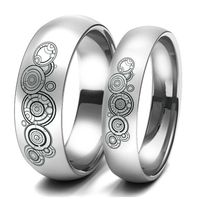 Wholesale 2Pcs mm Doctor Who Seal Of Rassilon Symbol Couple Lover Band Arc Edge Rings Stainless Steel Size