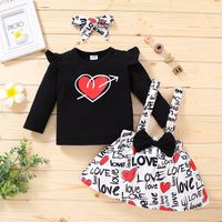 Wholesale Valentine Outfit Kid Girl Clothing Set Long Sleeve Shirt Suspender Skirt Bow Headband Baby Love Heart Print Ins Boutique Baby Clothes