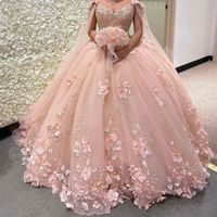 Wholesale Romantic D Flowers Ball Gown Quinceanera Dresses Beaded Lace Sweet Prom Gown Vestidos anos