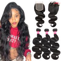 Wholesale Brazilian Body Wave Human Hair Bundles With Lace Closure x4 Lace Closure With Straight Hair Bundles