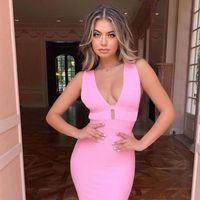 Wholesale Casual Dresses AI RUI SHI STORE Summer Pink Bandage Dress Women Sexy Hollow Out Deep V Tank Backless Club Celebrity Evening