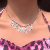 Discount honey crystals Pendant Necklaces ANGEL Letter Crystal Pedant Necklace For Women Silver Color Chain BABY HONEY Rhinestone Choker Couple Jewelry Gift