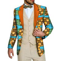 Wholesale Men s Suits Blazers Men Blazer Bazin Riche Traditional African Clothing Print Tops Coat Cotton Dashiki Clothes WYN158
