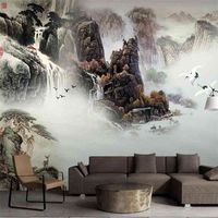 Wholesale wellyu Atmospheric landscape Chinese painting TV sofa hotel restaurant background wall large green wallpaper mural