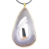 Wholesale 10 Gold Plated Irregular Shape Agate Geode Hollow Pendant Rope Chain Necklace Black Tourmaline Stone Jewelry