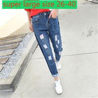 Wholesale Women s Jeans Fashion Super Large Women Hole Ankle length Pants Cargo Cotton Casual Plus Size