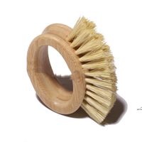 Wholesale Natural Bamboo Wooden Handle Cleaning Brush Creative Oval Ring Sisal Dishwashing Brushs Household Kitchen Supplies DHF13557