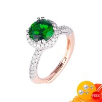Wholesale Classic Ring Silver Jewelry Round Shape Emerald Zircon Gemstones Finger Rings Accessories for Women Wedding Engagement Party