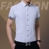 Wholesale Pure cottonJiana fashion short sleeve slim solid color shirt summer business professional dress formal young men s