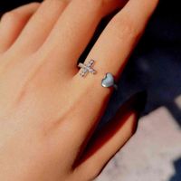 Wholesale 1pc Silver Color Alloy Rhinestone Cross Ring Geometric Heart Adjustable Opening Rings for Women Fashion Jewelry Gift