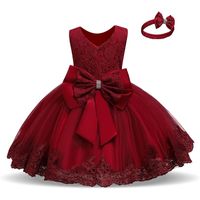 Wholesale Girl s Dresses Little Girls Christmas Princess Dress Winter Ceremony Mesh Floral Ball Proms Big Bow Knot Year Formal Red Costume For Kids