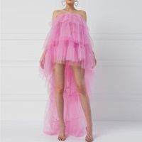 Wholesale Casual Dresses Fashion High Low Tulle Women Dress Spring Summer Cocktail Gown Tiered Ruffles Prom Party For Girls Pink Vestido