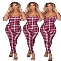 Wholesale Women s Jumpsuits Rompers Strapless Backless Grid Print Skinny Sexy Tight Club Party Lady Fashion Sheath Bodysuits
