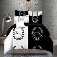 Wholesale Black White Her Side His Side Bedding Sets Queen Size Double Bed Bed Linen Couples Duvet Cover Set V2