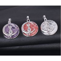 Wholesale Cat And Moon Natural Stone Charm Hollow Alloy Back Crystal Necklace Pendant Removable Cute Jewelry Accessories