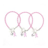 Wholesale Beaded Strands Arrival Awareness Jewelry PU Pink Leather Rope With Ribbon Bead Hope Breast Cancer Bracelets Bangles For Women Pulsera