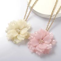 Wholesale Korean Women Four layer Petal Flower Pendant Necklaces Candy Color Handmade Acrylic Resin Sweater Chain Femme Jewelry Accessory