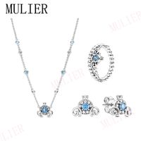 Wholesale 2020 Winter Silver Cinderella Blue Tiara Ring Pumpkin Earring Carriage Necklace Mouse Dangle Charm Magic Snow Globe Gift Set Q0531