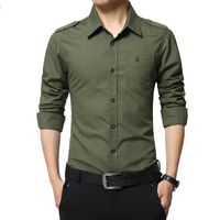 Wholesale Men s Casual Shirts Trendy Epaulet Air Army Green Dress Men Shirt Airforce Uniform Military Man Long Sleeve Slim Fit Camisa Masculina Cotton