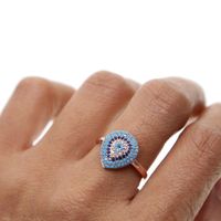 Wholesale Wedding Rings Arrived ROSE Gold Color Mix Pave Blue Turquoises Cz Turkish Evil Eye Charm Delicate Knuckle Lucky Fashion Women