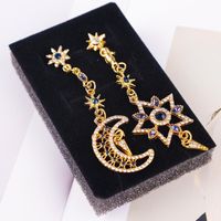 Wholesale Stud Vintage Sun Star Moon Asymmetric Drop Earrings For Women Big Gold Dangle Earring Hollow Brincos Female Korean Jewelry Gift