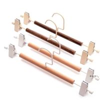Wholesale Wooden Pants Hangers with Metal Clips Wood Skirt Hanger Trousers Rack Clip Clothes Pegs NHF12723