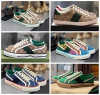 Wholesale Luxurys Designers Womens Shoe Tennis Canvas Casual shoes Italy Green And Red Web Stripe Rubber Sole Stretch Cotton Low Top Mens Sneaker