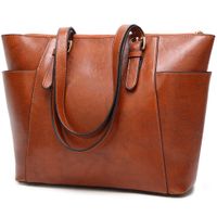 Wholesale Fashion Vintage Large Shoulder Bag Women Tote Bags Handbag Brown Oil Wax Smooth Leather