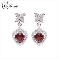 Wholesale Dangle Chandelier Sterling Silver Earrings With Garnet Mm Natural Heart Cut Butter Drop For Party